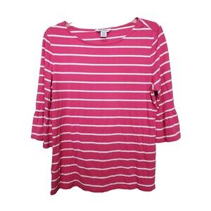 Tommy Bahama Cotton/Tencel Prink Striped Bell Sleeve T-Shirt Size Medium